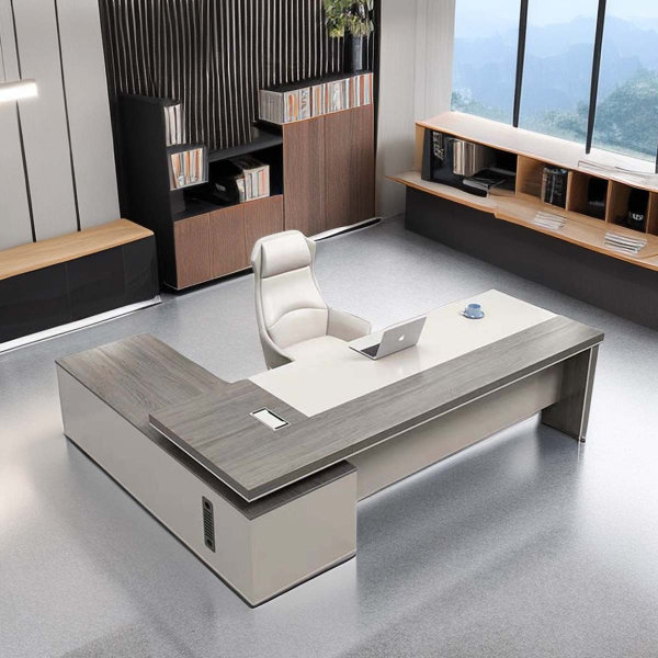 Deconovo Modern Simple Grey Office Desk 1 LShaped Executive Desk